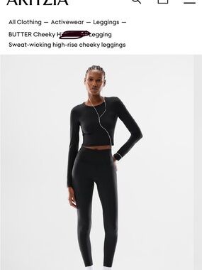 Aritzia Black Butter Cheeky High-Rise Leggings with Pink Lined Detail